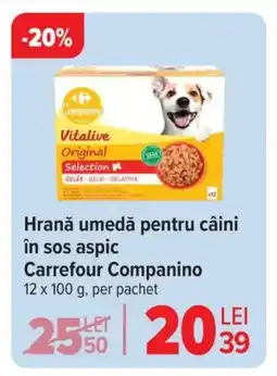 Carrefour Hrană umedă pentru câini în sos aspic Carrefour Companino Ofertă