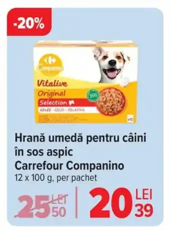 Carrefour Hrană umedă pentru câini în sos aspic Carrefour Companino Ofertă