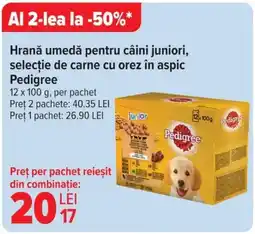 Carrefour PEDIGREE Hrană umedă pentru câini juniori, selecție de carne cu orez în aspic Ofertă