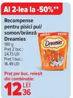 Carrefour DREAMIES Recompense pentru pisici pui/ somon/brânză Ofertă