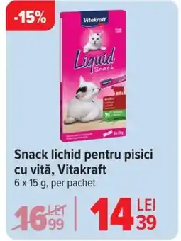 Carrefour Snack lichid pentru pisici cu vitǎ, Vitakraft Ofertă