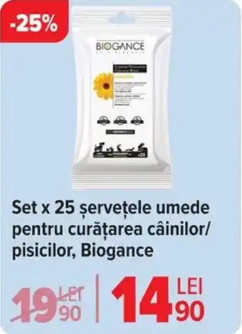 Carrefour Set x 25 şerveţele umede pentru curățarea câinilor/ pisicilor, Biogance Ofertă