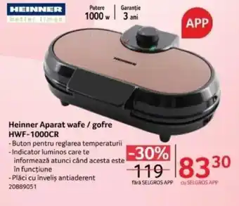 Selgros Heinner Aparat wafe / gofre HWF-1000CR Ofertă