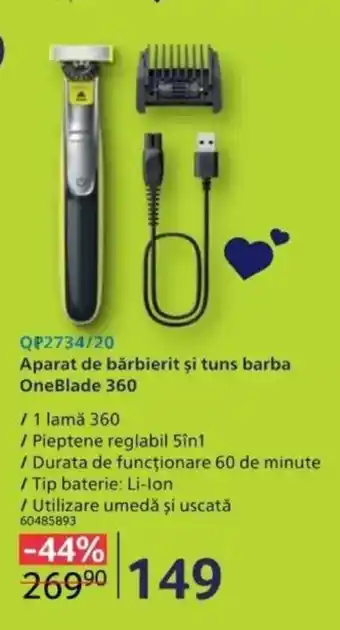 Selgros QP2734/20 Aparat de bărbierit şi tuns barba OneBlade 360 Ofertă