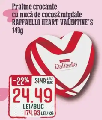 Diana Supermarket Praline crocante cu nucă de cocos&migdale RAFFAELLO HEART VALENTINE'S Ofertă