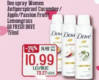 Diana Supermarket Deo spray Women Antiperspirant Cucumber/ Apple/Passion Fruit& Lemongrass GO FRESH DOVE Ofertă