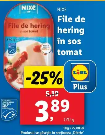 Lidl NIXE File de hering în sos tomat Ofertă