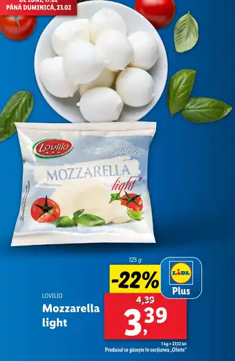 Lidl LOVILIO Mozzarella light Ofertă