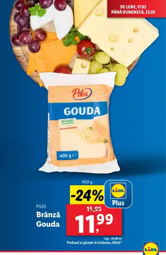 Lidl PILOS Brânză Gouda Ofertă