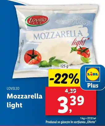 Lidl LOVILIO Mozzarella light Ofertă