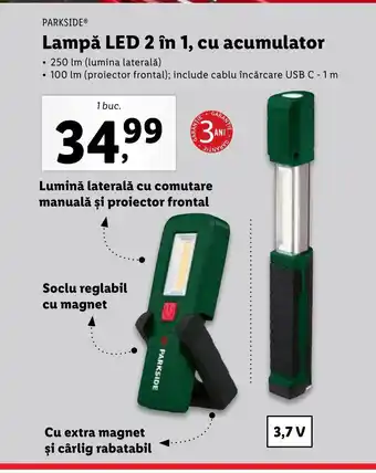 Lidl PARKSIDE® Lampă LED 2 în 1, cu acumulator Ofertă