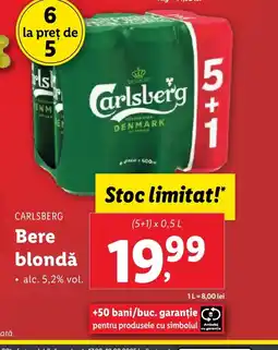 Lidl CARLSBERG Bere blondǎ Ofertă