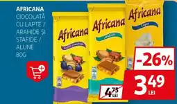 Auchan AFRICANA Ciocolată cu lapte / arahide și stafide / alune Ofertă