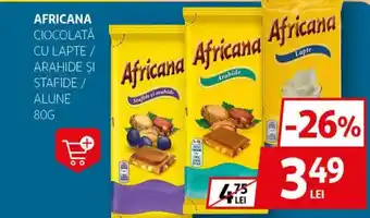 Auchan AFRICANA Ciocolată cu lapte / arahide și stafide / alune Ofertă