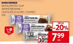 Auchan BORN WINNER Baton proteic slim aromă brownie / ciocolată şi alune / cookies Ofertă