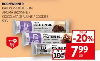 Auchan BORN WINNER Baton proteic slim aromă brownie / ciocolată şi alune / cookies Ofertă