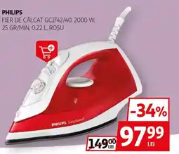 Auchan PHILIPS Fier de călcat gc1742/40, 2000 w, 25 gr/min, 0.22 l, roșu Ofertă