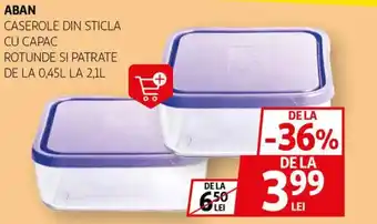 Auchan Aban caserole din sticla cu capac rotunde si patrate Ofertă