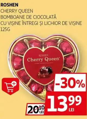 Auchan ROSHEN Cherry queen bomboane de ciocolată cu visine întregi şi lichior de vişine Ofertă