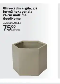 Brico Depôt Ghiveci din argilă, gri formǎ hexagonala 24 cm înǎltime GoodHome Ofertă