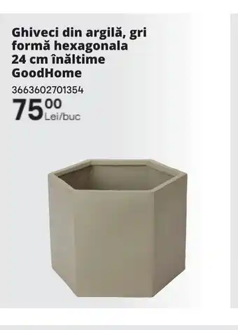 Brico Depôt Ghiveci din argilă, gri formǎ hexagonala 24 cm înǎltime GoodHome Ofertă