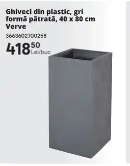 Brico Depôt Ghiveci din plastic, gri formă pătrată, 40 x 80 cm Verve Ofertă