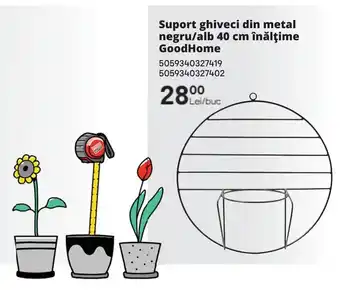 Brico Depôt Suport ghiveci din metal negru/alb 40 cm înălţime GoodHome Ofertă