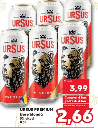 Kaufland URSUS PREMIUM Bere blondă 5% alcool Ofertă