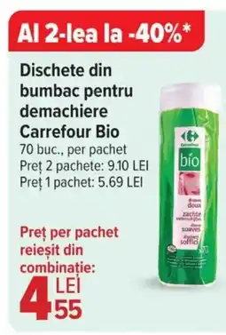 Carrefour Market Dischete din bumbac pentru demachiere Carrefour Bio Ofertă