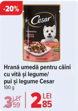 Carrefour Hrană umedă pentru câini cu vită şi legume/ pui şi legume Cesar Ofertă