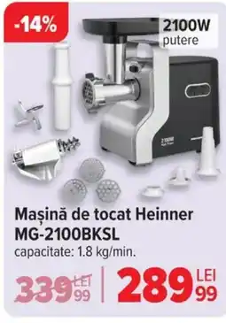 Carrefour Maşină de tocat Heinner MG-2100BKSL Ofertă