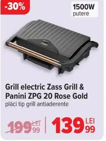 Carrefour Grill electric Zass Grill & Panini ZPG 20 Rose Gold Ofertă