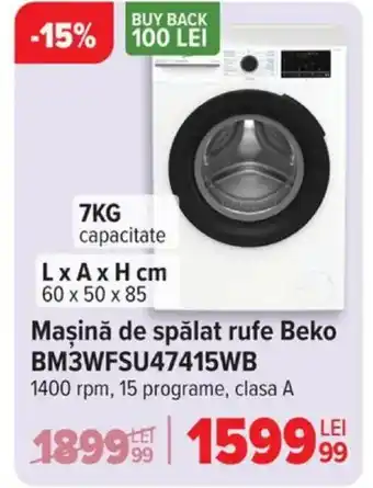 Carrefour Maşină de spălat rufe Beko BM3WFSU47415WB Ofertă