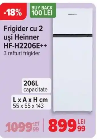 Carrefour Frigider cu 2 uşi Heinner HF-H2206E++ Ofertă