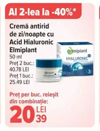 Carrefour Cremă antirid de zi/noapte cu Acid Hialuronic Elmiplant Ofertă