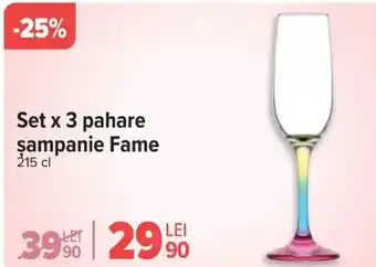 Carrefour Set x 3 pahare şampanie Fame Ofertă