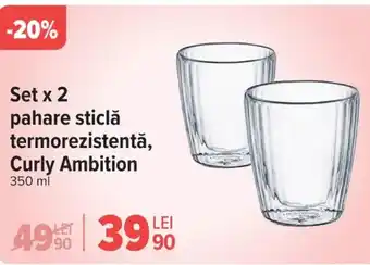 Carrefour Set x 2 pahare sticlă termorezistentă, Curly Ambition Ofertă