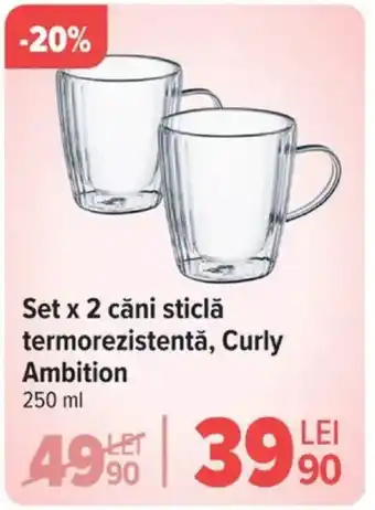 Carrefour Set x 2 căni sticlă termorezistentă, Curly Ambition Ofertă