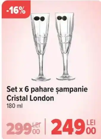 Carrefour Set x 6 pahare şampanie Cristal London Ofertă