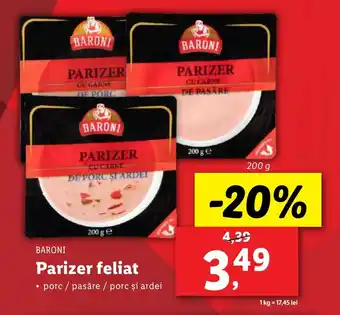 Lidl BARONI Parizer feliat Ofertă