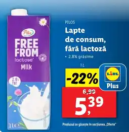 Lidl PILOS Lapte de consum, fără lactoză Ofertă