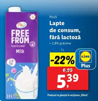 Lidl PILOS Lapte de consum, fără lactoză Ofertă