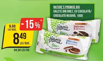 Mega Image Nature's promise bio galete din orez, cu ciocolată/ ciocolată neagră Ofertă