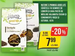 Mega Image Nature's promise good life sărățele cu seminţe de cânepă şi chia/pastă de măsline kalamata/susan şi condimente Ofertă