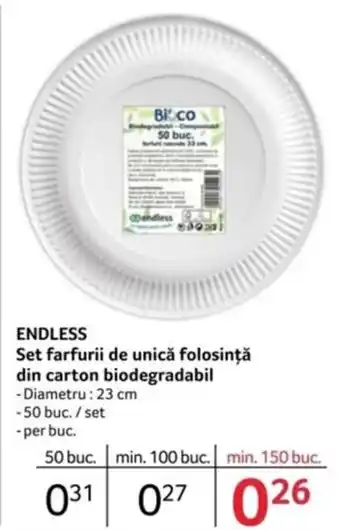 Selgros ENDLESS Set farfurii de unică folosință din carton biodegradabil Ofertă