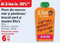 Carrefour Piure din morcov măr şi păstârnac/ brocoli pară şi mazăre Ella's Ofertă