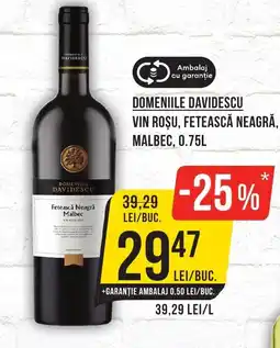 Mega Image DOMENIILE DAVIDESCU Vin roşu, fetească neagră, malbec Ofertă