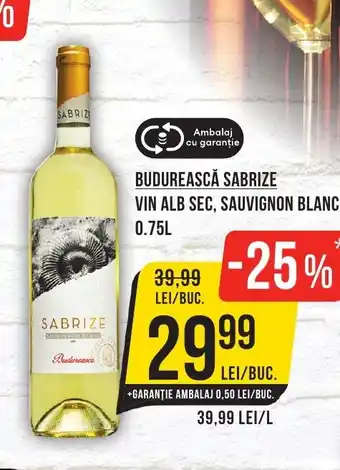 Mega Image BUDUREASCĂ SABRIZE Vin alb sec, sauvignon blanc Ofertă