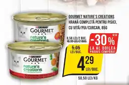 Mega Image GOURMET Nature's creations hrană completă pentru pisici, cu vită/pui/curcan Ofertă