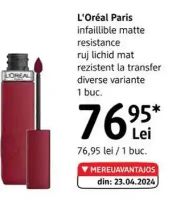 DM L'OREAL Paris infaillible matte resistance ruj lichid mat rezistent la transfer Ofertă